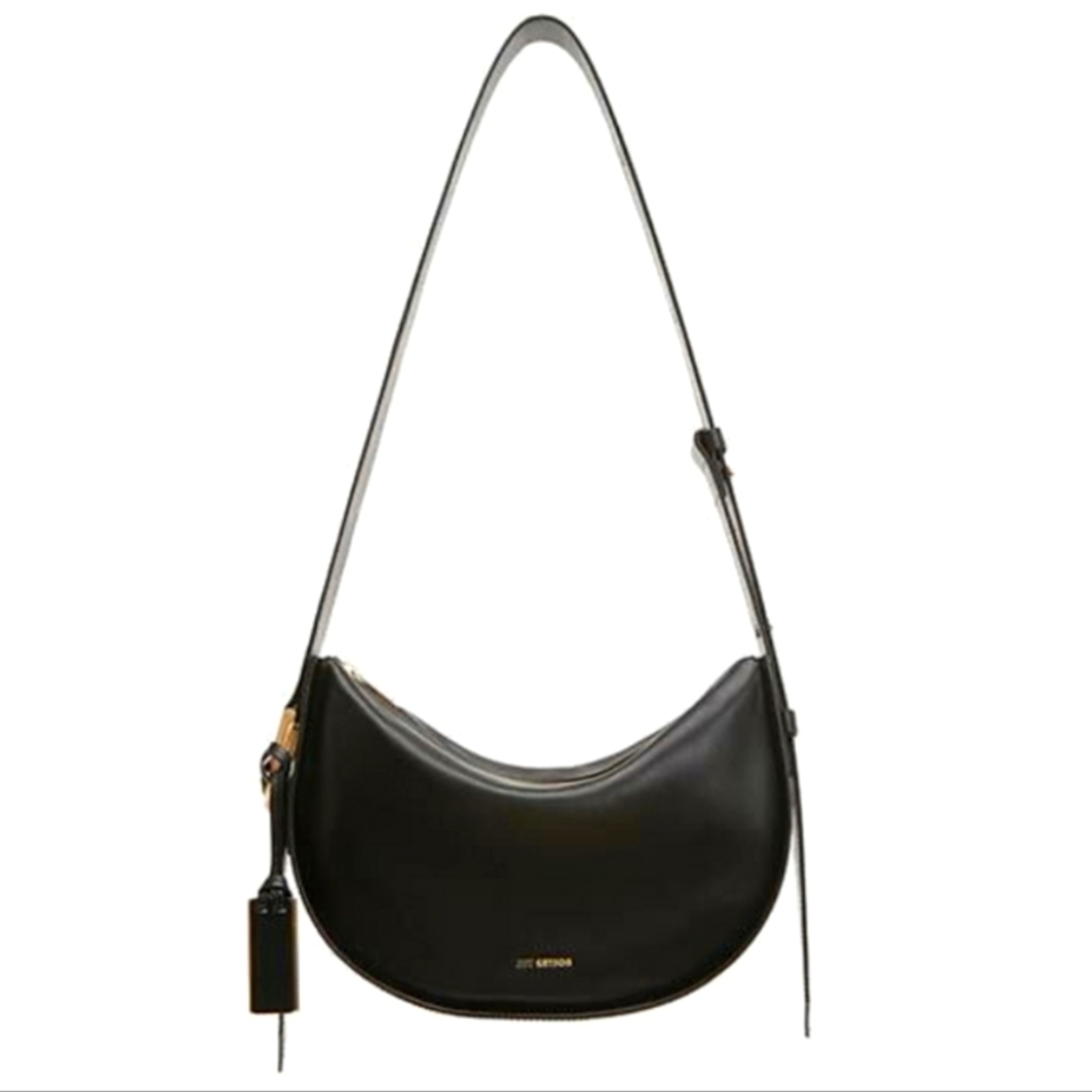 Joy Gryson Black Leather SIERRA Crescent Crossbody Shoulder Hobo Slouchy Bag